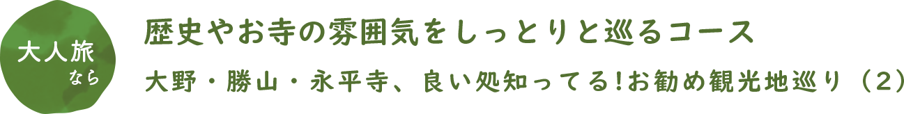 大人旅なら 歴史やお寺の雰囲気をしっとりと巡るコース 大野・勝山・永平寺、良い処知ってる!お勧め観光地巡り（2）