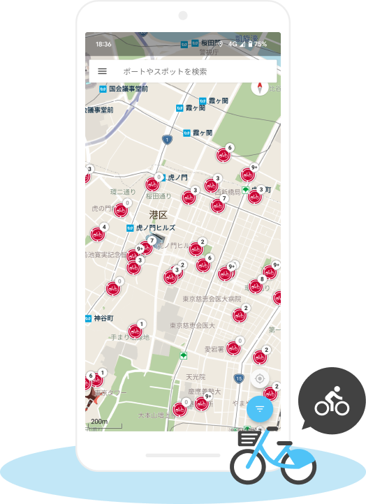 レンタサイクル・シェアサイクル地図イメージ