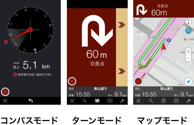 コンパスモード/ターンモード/マップモード
